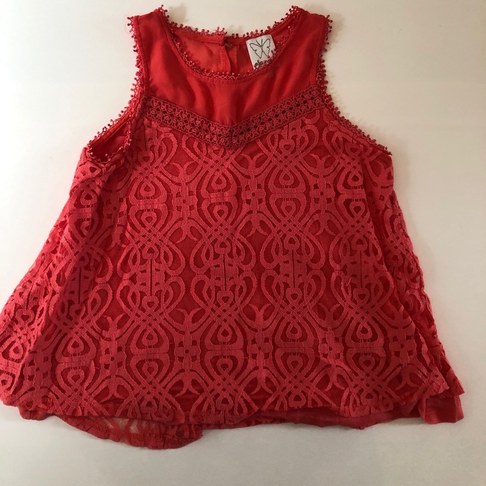 Girls Ella Moss Coral Lace Top Size 12